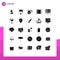 25 Universal Solid Glyph Signs Symbols of database server, multimedia, color, movie, film