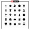 25 Universal Solid Glyph Signs Symbols of map, time, marketing, home appliances, clock
