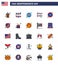 25 USA Flat Filled Line Pack of Independence Day Signs and Symbols of men; garland; garland; festival; eagle