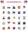 25 USA Flat Filled Line Signs Independence Day Celebration Symbols of celebrate; usa; american; american; football