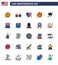 25 USA Flat Filled Line Signs Independence Day Celebration Symbols of officer; usa; heart; football; american