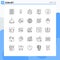 25 User Interface Line Pack of modern Signs and Symbols of restaurant, food, printer, dessert, wifi