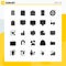 25 User Interface Solid Glyph Pack of modern Signs and Symbols of audio, video, coding, smartphone, call