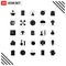 25 User Interface Solid Glyph Pack of modern Signs and Symbols of camera, signs, mental concentration, service, mind