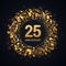 25 years anniversary isolated vector design element. Twenty five birthday logo with blurred light effect on dark background