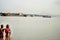 25th September 2022, Kolkata, West Bengal, India. Ganga Tarpan at Babu Ghat showing howrah bridge in Background