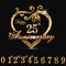 25year anniversary golden heart, 25th anniversary decorative golden heart design