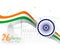 26 January, Republic Day banner or poster design with Ashoka Wheel and wavy tricolor ribbon on Red Fort monument.