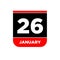 26th January vector calendar page. 26 Jan icon