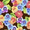 2710 viola, watercolor illustration, seamless pattern, floral background for design, viola in different colors, wallpaper ornament