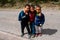 28.9.19 Imlil, Morocco: Portrait of three young boys meet in small village in Atlas Mountains. Local native Moroccan people.