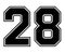 28 Classic Vintage Sport Jersey Number in black number on white background for american football, baseball or basketball