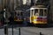 The 28 Tram Electrico 28 in a street of the Baixa neighbourhood, in the city of Lisbon