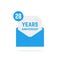 28 years anniversary icon in blue open letter