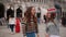 29-04-2019 Italy, Venice: A square in front of St. Mark`s Cathedral. Two young women standing on the square and a pigeon