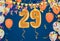29 birthday Happy birthday, congratulations poster. Balloons numbers with sparkling confetti ribbon, glitter bright