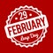 29 February Leap Day rubber stamp white on a red background.