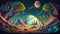 2D alien planet background environment for a battle arena mobile game