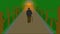 2D animation, back view of mature Caucasian man in elegant outfit walking along the park alley to sunset and