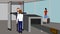 2D animation, bearded Caucasian man in airport control. Aviation safety, security, travelling, trip, avia industry.
