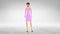 2D animation, Caucasian woman in pink dress moving away and transforming into bearded man in suit. Hermaphroditism