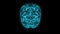 2D animation, flashing blue neon lights forming structure of human brain. Burning lines showing neural network on black