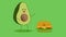 2D animation, hot dog jumping, avocado coming in and junk food disappearing. Healthy lifestyle, healthy foods.