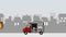 2D animation of truck full of different goods and parcels moving city background.