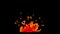 2D Burning orange red hot sparks rise from fire seamless loop ,Fire Particles over black background.