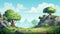 2d Cartoon Prehistory Game Asset: Forest Island Landscape