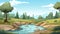 2d Cartoon Prehistory Game Asset: Pond With Trees And Hill