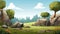 2d Cartoon Prehistory Game Asset: Serene Pastoral Landscape