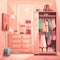 2d girl dressing room interior design cartoon with pink color theme illustration