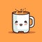 2D illustration of a coffee mug meme mascot and cartoon isolated on a pastel color background.