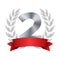 2nd Trophy Award Vector. Second Silver Placement Achievement. Figure 2 Two In A Realistic Silver Laurel Wreath. Red