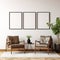 3 black Frame Mockup,living room interior design, stylish and elegant, smart object, for wall art, 3d render