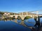 The 3 bridges of Regua crossing Douro river: the pedestrian bridge, the road bridge between Lamego and Vila Real and the Miguel To