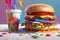 3 d illustration of colorful soda and burger