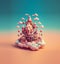 3-d rendering of isometric fantasy cake castle on a island. Generative AI