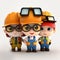 3 figurines of little cartoon funny Builders