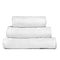 3 frotte towels white color, bedroom towel white backgroung. Colorful white bath towels isolated on white. Stack white towels.