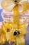 3 glittering christmas parcels, with big gold bows and bells