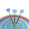 3 gold dart hit the target. the success of the concept and focused following purpose. 3d illustration isolated on white