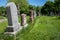 3 headstones in a cemetary