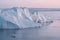 3 Humpback Whale dive near Ilulissat among icebergs during pink midnight sun. Sunrise and Sunset. Their source is by the