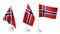 3 Isolated Small Norway Flags, 3D Realistic Norway Flag Rendered