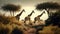 3 majestic giraffes gracefully strut through the savannah in Africa, generative AI