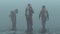 3 Men in Hazmat Suits Walking in Water Foggy Overcast Wasteland