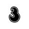 3 number three font decorative hand drawn lettering, vector numeral.