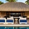 3 A poolside bar with a thatched roof, barstools, and a mini-fridge5, Generative AI